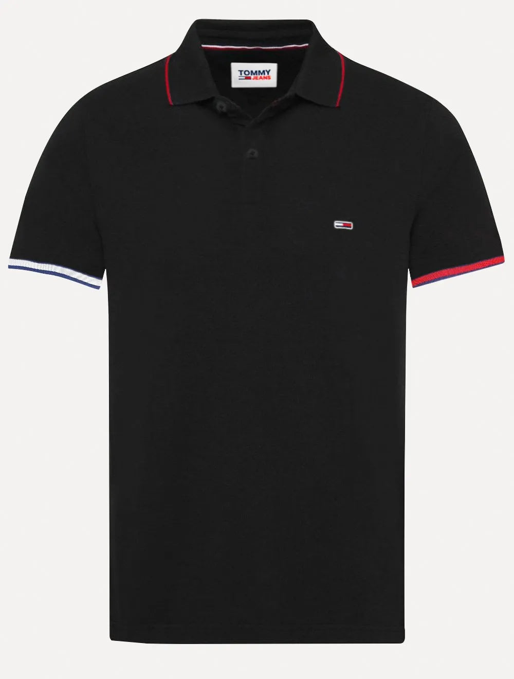Polo Tommy Jeans Masculina Regular Piquet Flag Cuffs Preta