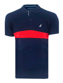 Polo Nautica Masculina Piquet Shadow Logo Sash Azul Marinho