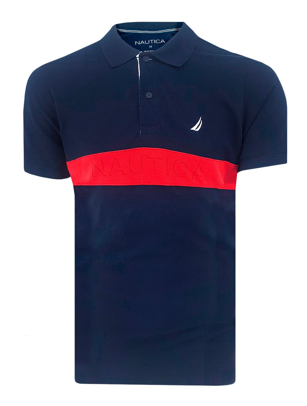 Polo Nautica Masculina Piquet Shadow Logo Sash Azul Marinho