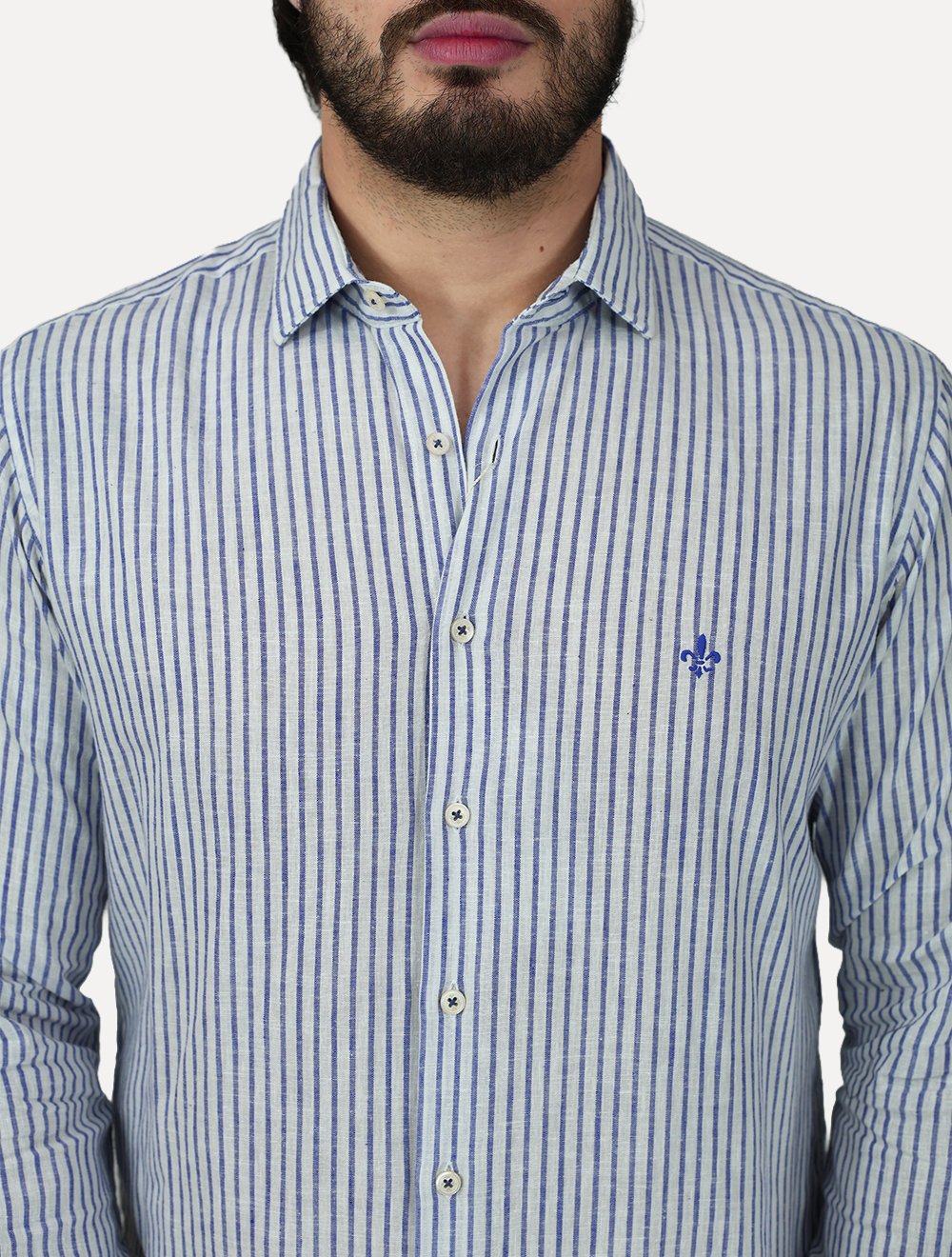 Camisa Dudalina Masculina Slim Fit Linen Blend Listras Branca