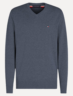 Suéter Tommy Hilfiger Masculino Signature V-Neck Azul Mescla