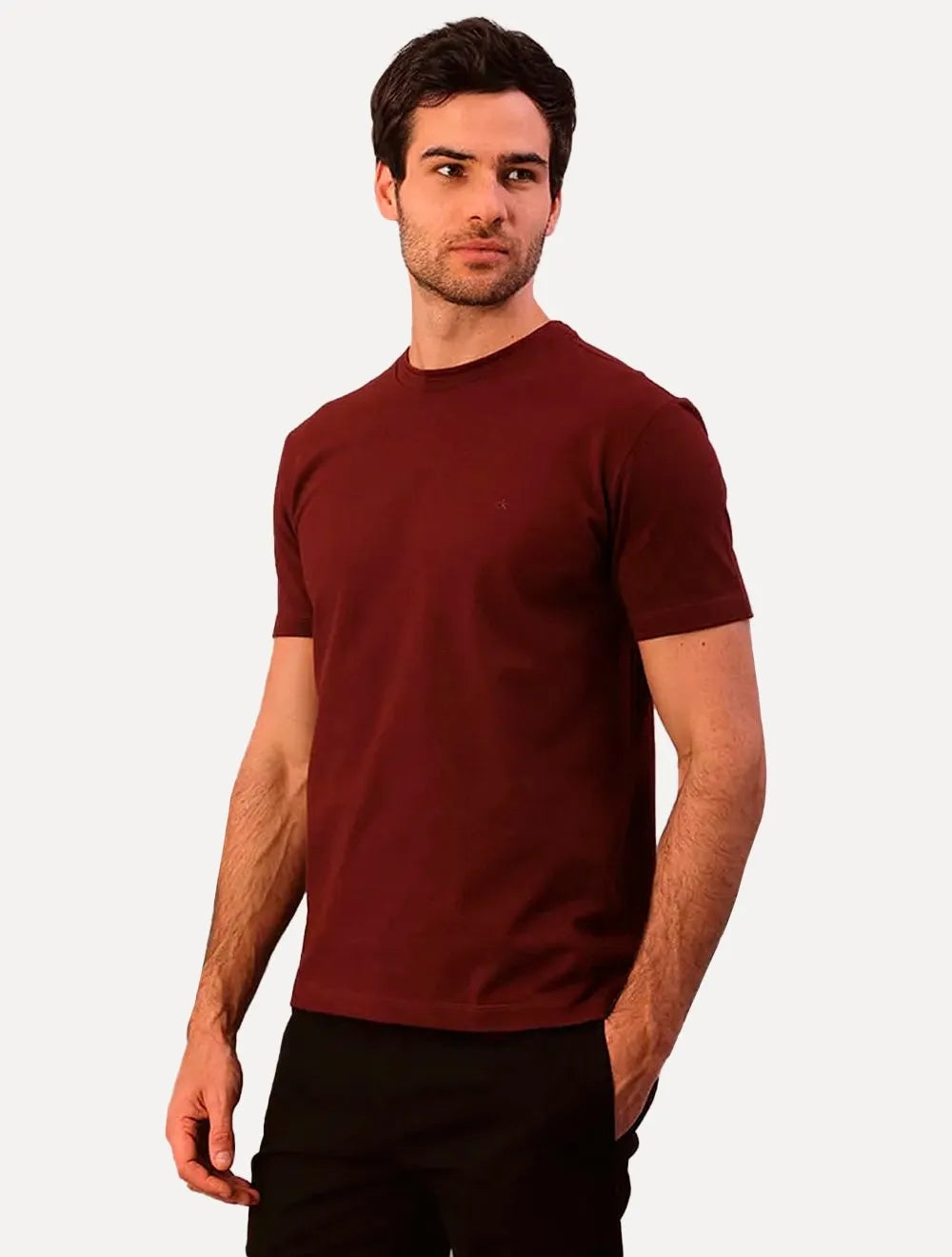 Camiseta Calvin Klein Manga Curta Masculina Mono Logo Gola Dupla Bordô