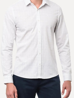 Camisa Calvin Klein Masculina Slim Grid Xadrez Branca