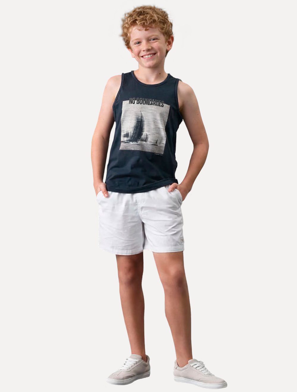 Bermuda Calvin Klein Infantil Color Curta Paper Cardarço Branco/Preto Branca
