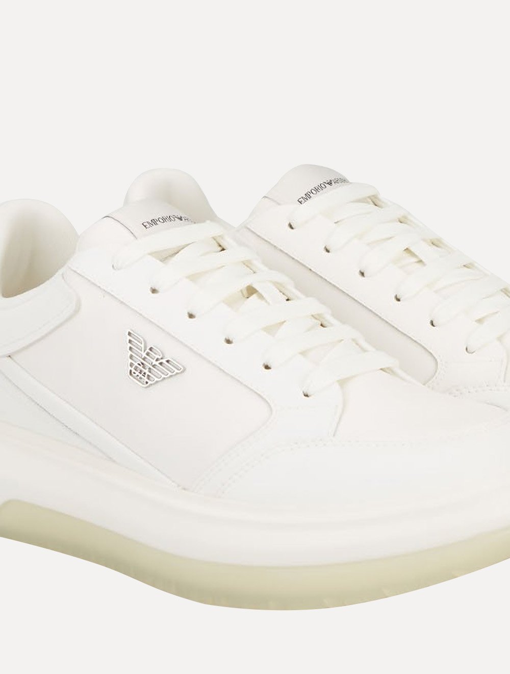 Tênis Empório Armani Masculino Logo Águia Metálico Branco