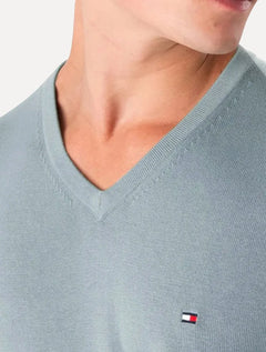 Suéter Tommy Hilfiger Masculino Signature V-Neck Azul Médio