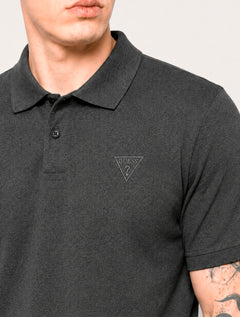 Polo Guess Masculina Piquet Chest Embroidery Logo Cinza Escuro