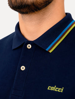 Polo Colcci Masculina Piquet Green Logo Azul Escuro