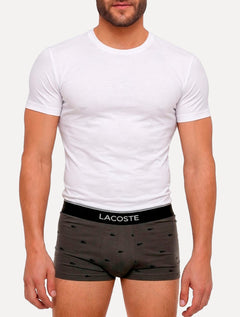 Cueca Lacoste Trunk Boxer Jersey Croco Print Branca Preta Cinza Pack 3UN