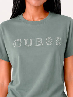 Camiseta Guess Feminina Outline White Logo Verde Claro