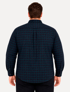 Camisa Dudalina Masculina Plus Size Comfort Superfine Cotton Xadrez Azul Marinho