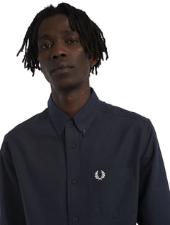 Camisa Fred Perry Masculina Oxford Pocket Light Logo Azul Marinho