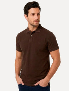 Polo Aramis Masculina Basic Piquet Mono Marrom Café