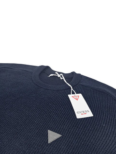 Blusa Guess Tricot Pullover Estonado Logo Azul Marinho