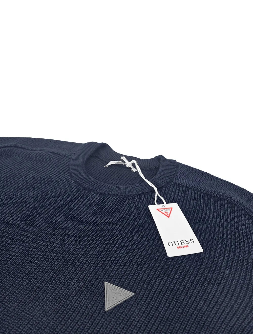 Blusa Guess Tricot Pullover Estonado Logo Azul Marinho