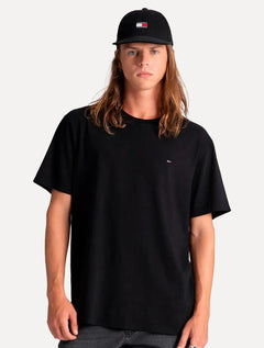 Camiseta Tommy Jeans Masculina Regular Jersey C-Neck Flag Preta