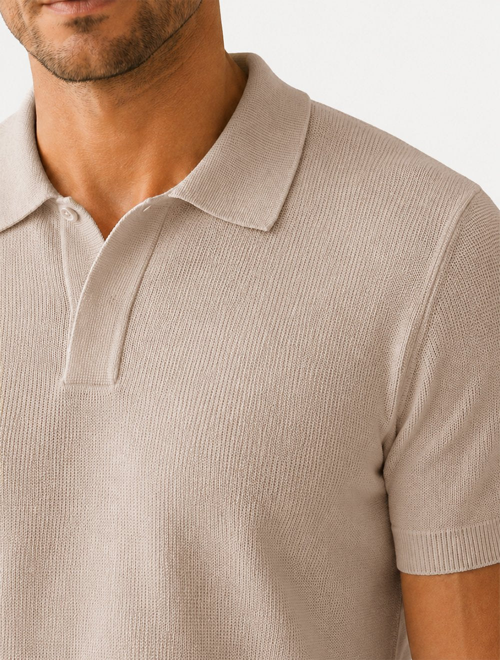Polo Dixen Masculina Tricot Viscose Texturizada Manga Curta Cáqui Médio