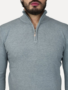 Suéter Dixen Masculino Tricot Half-Zip Gola Alta Cinza