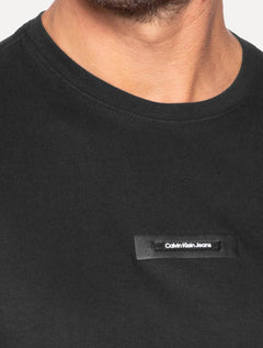 Camiseta Calvin Klein Jeans Masculina Manga Longa Logo Leather Center Preta