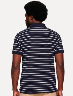 Polo Tommy Hilfiger Masculina Regular Piquet 1985 Listrada Azul/Branco
