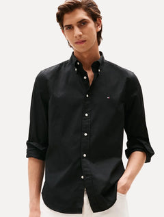 Camisa Tommy Hilfiger Masculina Regular Core Flex Poplin Preta