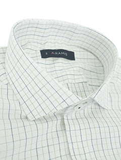 Camisa Aramis Masculina Regular Tricoline Micro Plaid Xadrez Azul Cáqui Branca