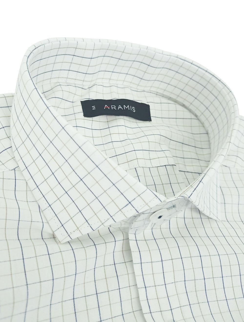Camisa Aramis Masculina Regular Tricoline Micro Plaid Xadrez Azul Cáqui Branca