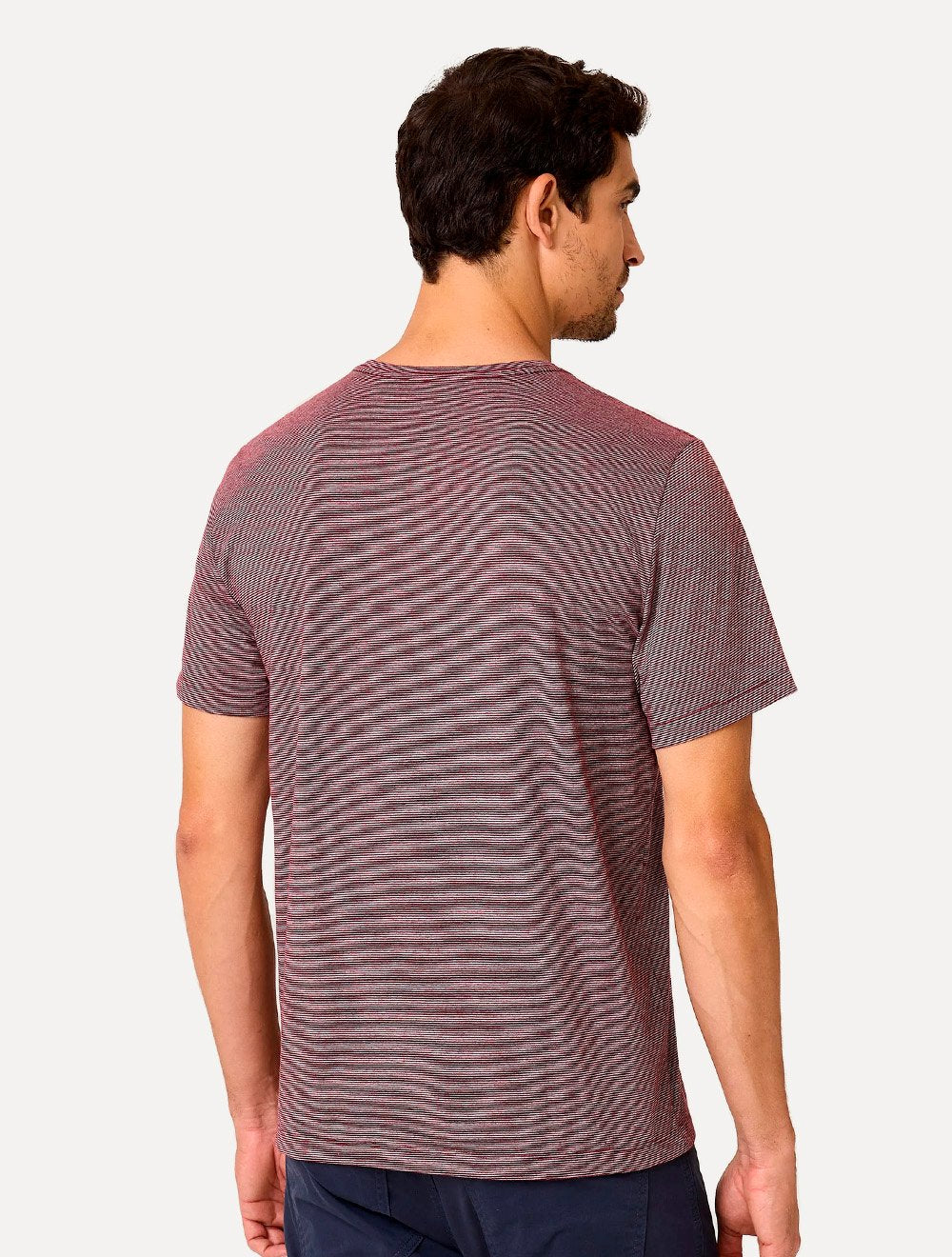 Camiseta Dudalina Masculina Crewneck Listrada Vermelho