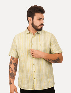Camisa Dudalina Masculina Manga Curta Comfort Superfine Cotton Listrada Cáqui