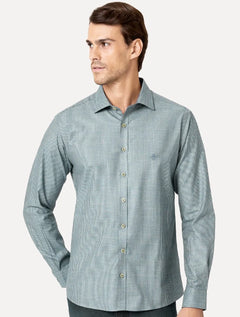 Camisa Dudalina Masculina Superfine Slim Tricoline Quadriculado Mono Logo Verde Turquesa