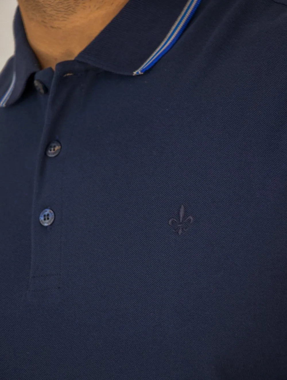 Polo Dudalina Masculina Piquet Gola Frisos Degrade Azul Marinho