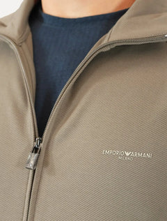 Blusa Moletom Empório Armani Masculina Lã Listra Lateral Full Zip Caqui Escuro