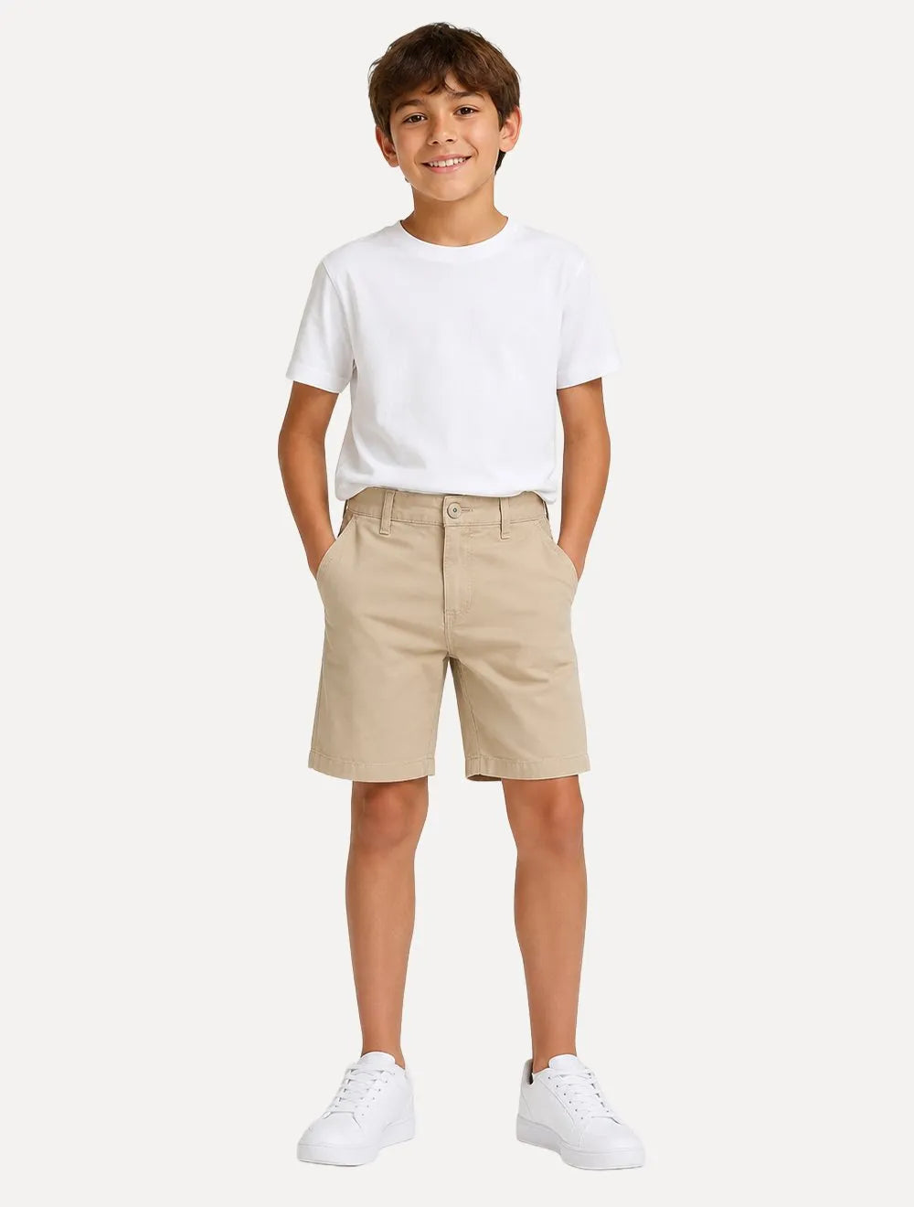Bermuda Calvin Klein Infantil Color Curta Paper Back Logo "CK" Caqui Claro