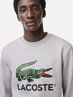 Moletom Lacoste Masculino Crewneck Classic Fit Cotton Fleece Logo Cinza Mescla