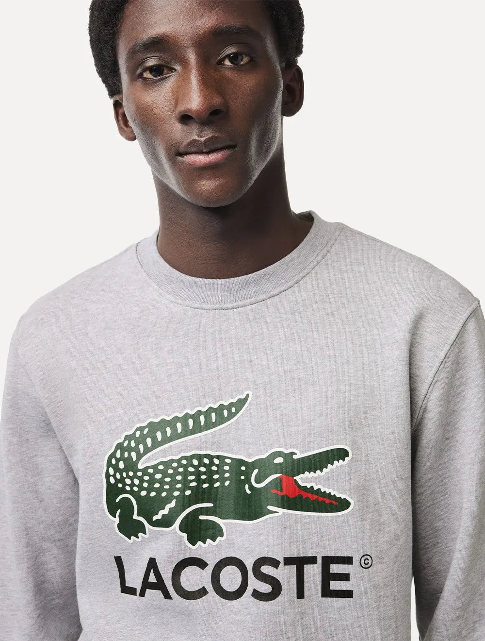 Moletom Lacoste Masculino Crewneck Classic Fit Cotton Fleece Logo Cinza Mescla