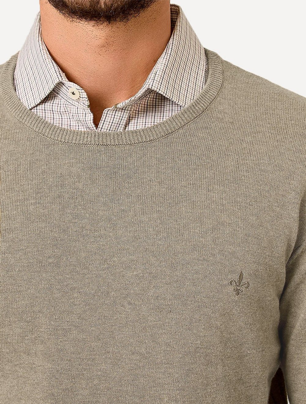 Suéter Dudalina Masculino Tricot Crewneck Básico Cáqui