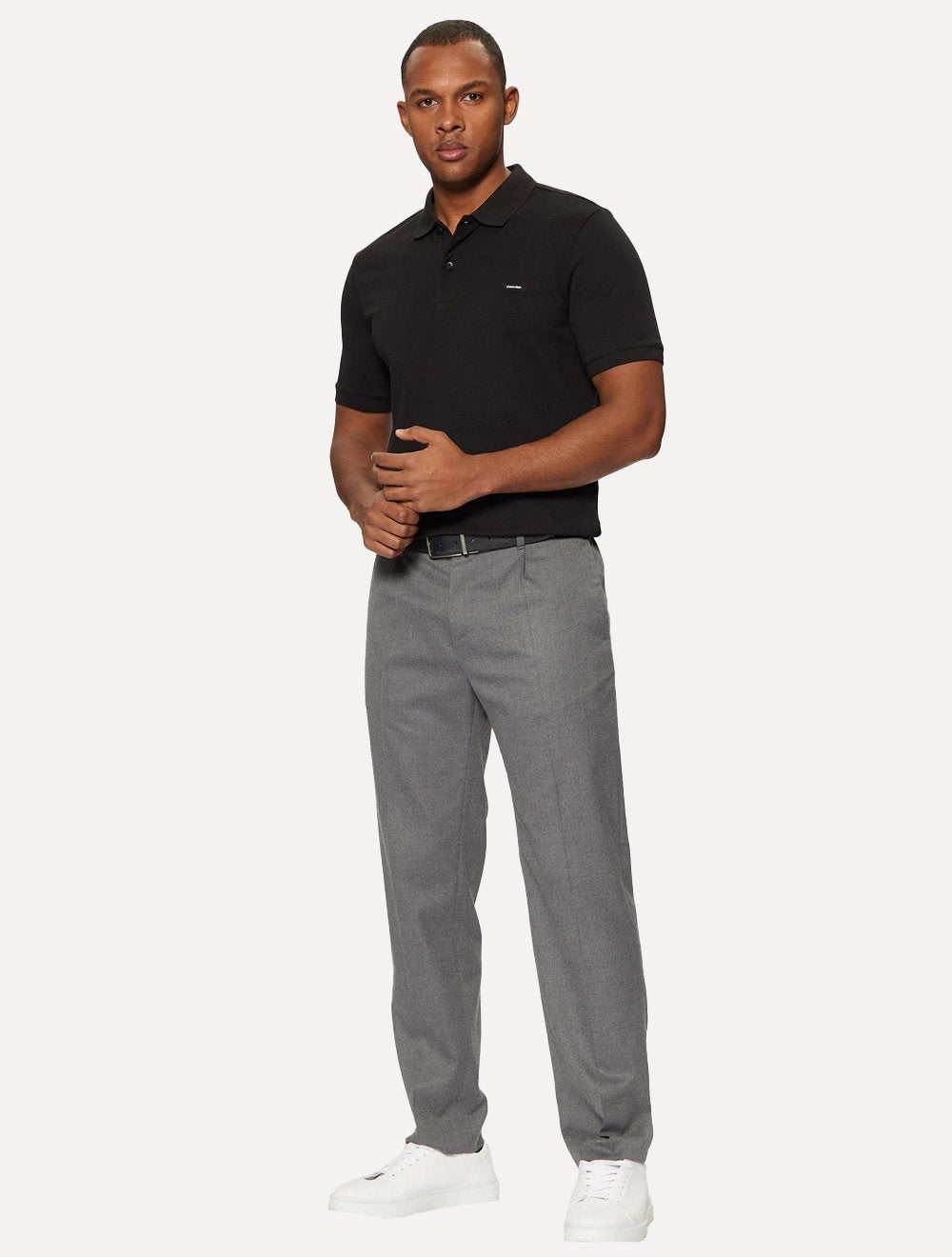 Polo Calvin Klein Masculina Piquet Slim Stretch Button Preta