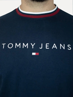 Camiseta Tommy Jeans Masculina Regular Linear Ringer Tee Azul Marinho