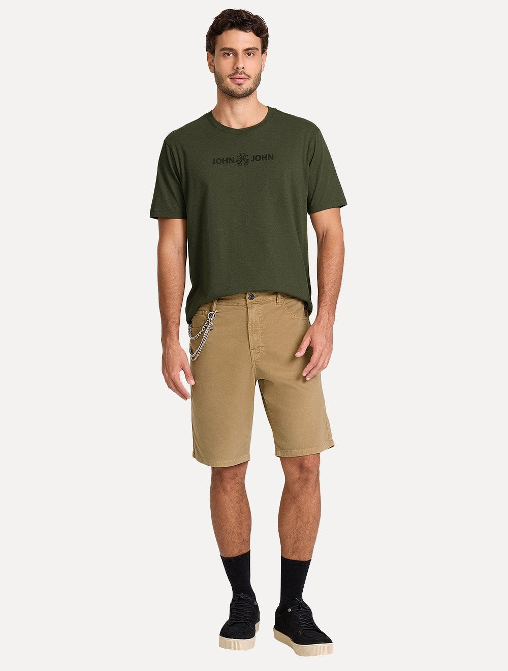 Camiseta John John Masculina Regular Fit Basic Logo Flat Verde Militar
