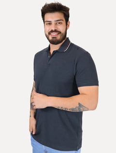 Polo Aramis Masculina Piquet Gola Duo Frisos Azul Marinho