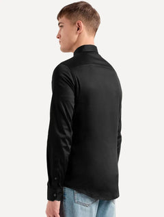 Camisa Armani Exchange Masculina Slim Fit Hidden Button Mono Logo Preta