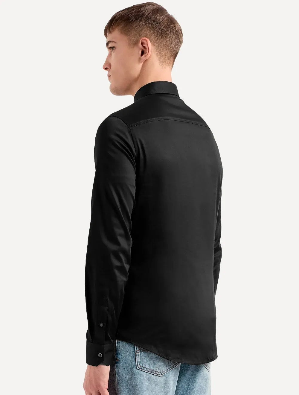 Camisa Armani Exchange Masculina Slim Fit Hidden Button Mono Logo Preta