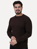 Suéter Dixen Masculina Tricot Manga Longa Raglan Gola Careca Marrom