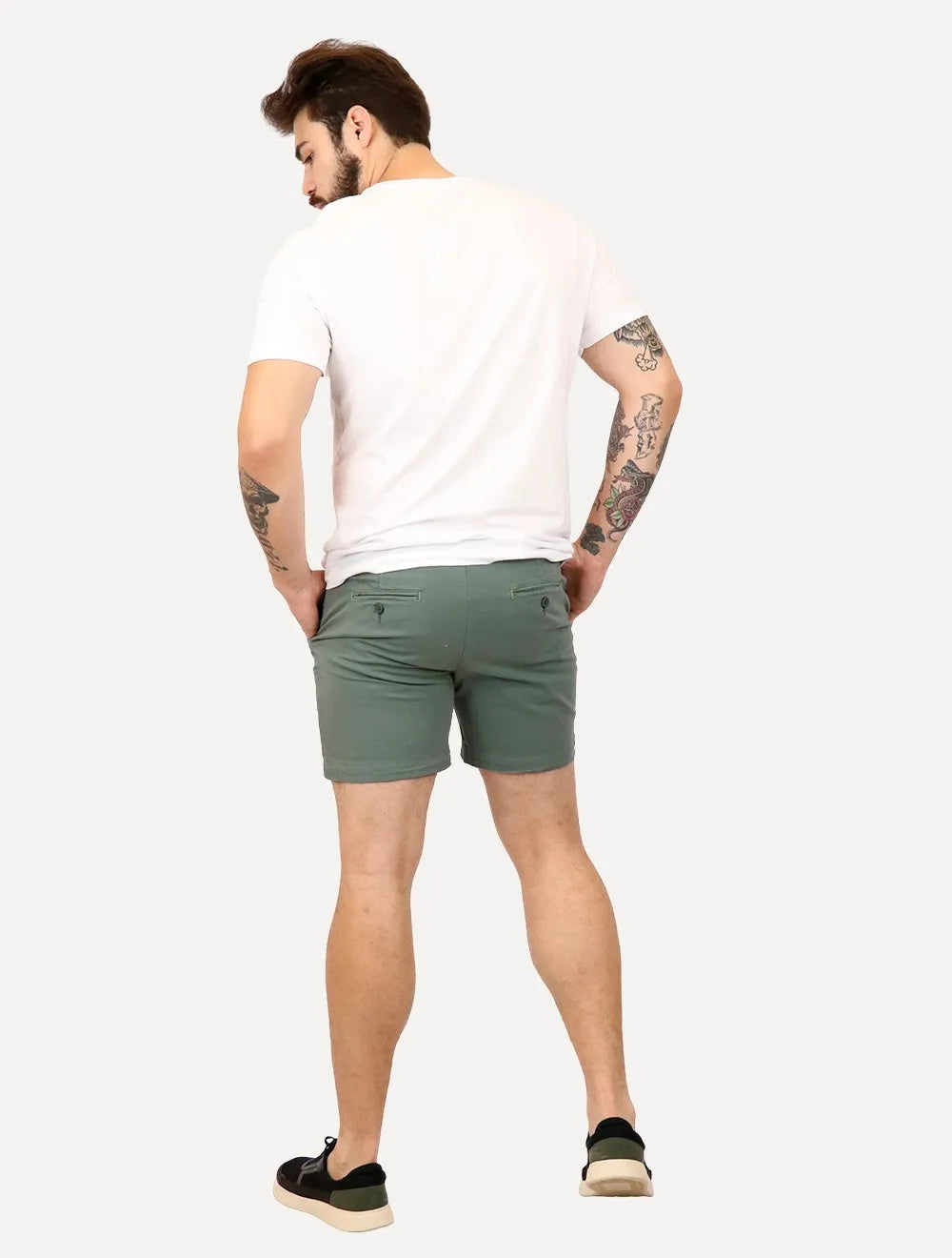 Bermuda Sergio K Masculina Chino Sarja Elastano Fivela Verde Médio