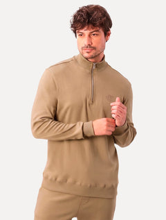 Blusão Calvin Klein Masculino Suedine Half Zip Cáqui
