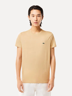 Camiseta Lacoste Masculina Classic Pima Cotton Logo Cáqui Médio