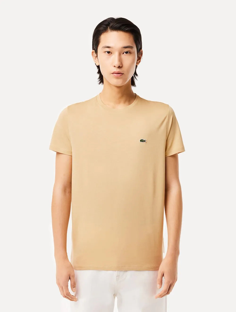 Camiseta Lacoste Masculina Classic Pima Cotton Logo Cáqui Médio