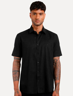 Camisa Aramis Masculina Manga Curta Tricoline Stretch Pocket Mono Preta