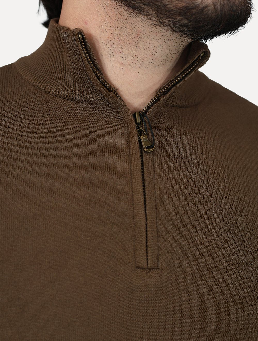 Suéter Dixen Masculina Tricot Manga Longa com Ziper Frontal Marrom