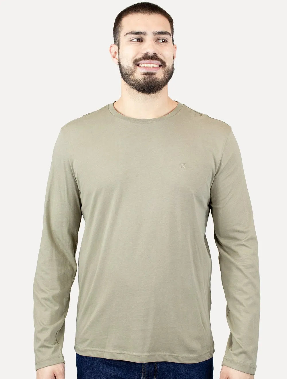 Camiseta Calvin Klein Jeans Masculina Rubber CK Frontal Cáqui Médio